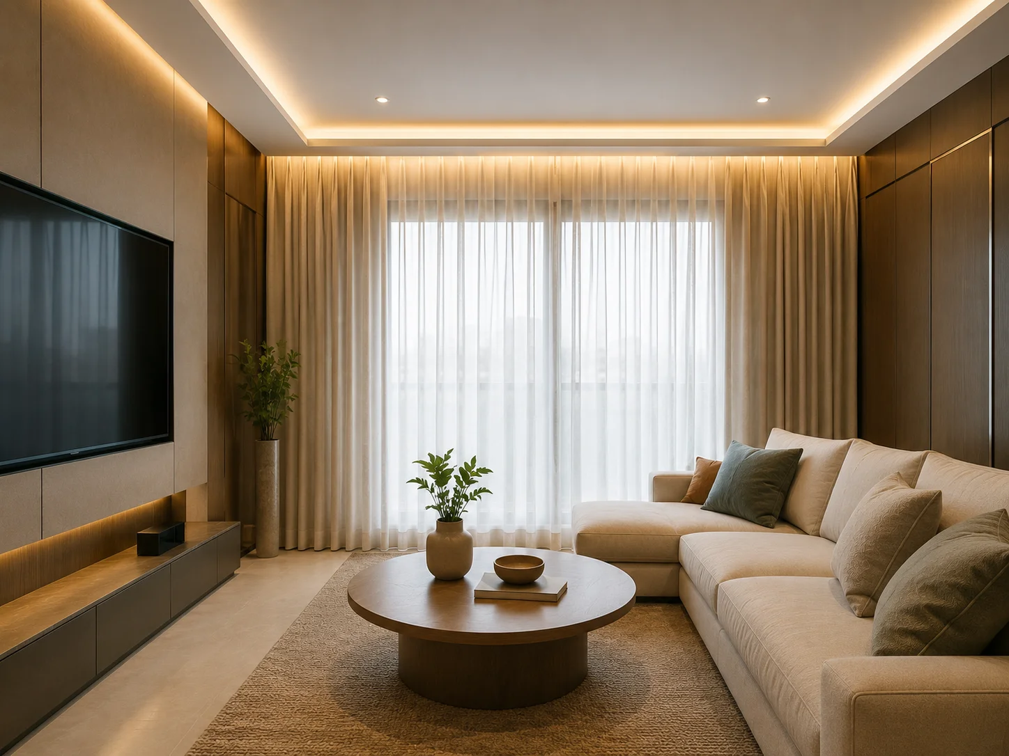 Projeto residencial com cortinas sob medida